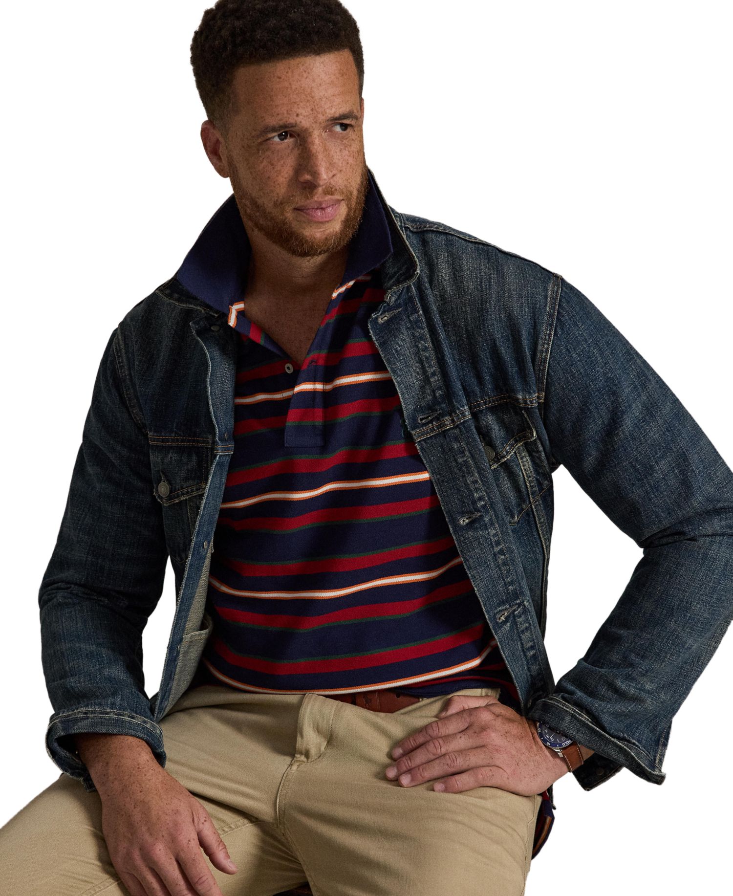 Men's Big & Tall Striped Mesh Polo Shirt