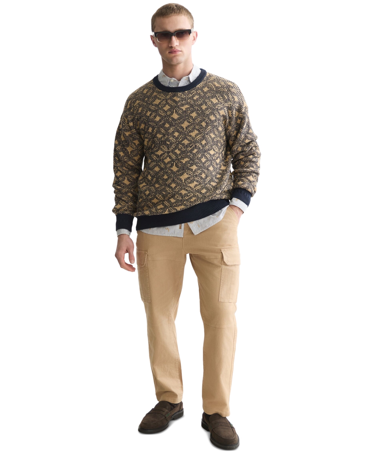 Scotch & Soda Men's Jacquard Wool-Blend Dropped Shoulder Crewneck Sweater