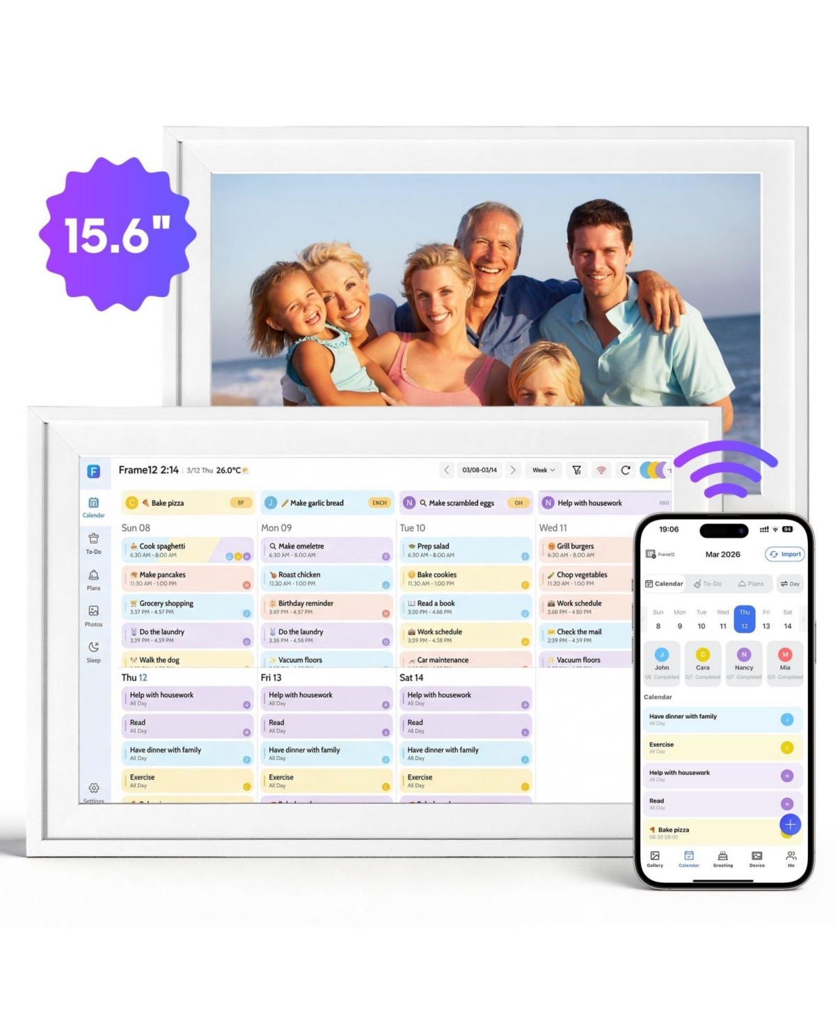 Hongge 15.6 Inch Smart Family Calendar Chore Chart and Habit Tracker