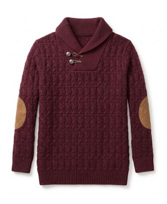 Toddler Boys' 2T -5T Organic Shawl Collar Cable Sweater with Elbow Patches