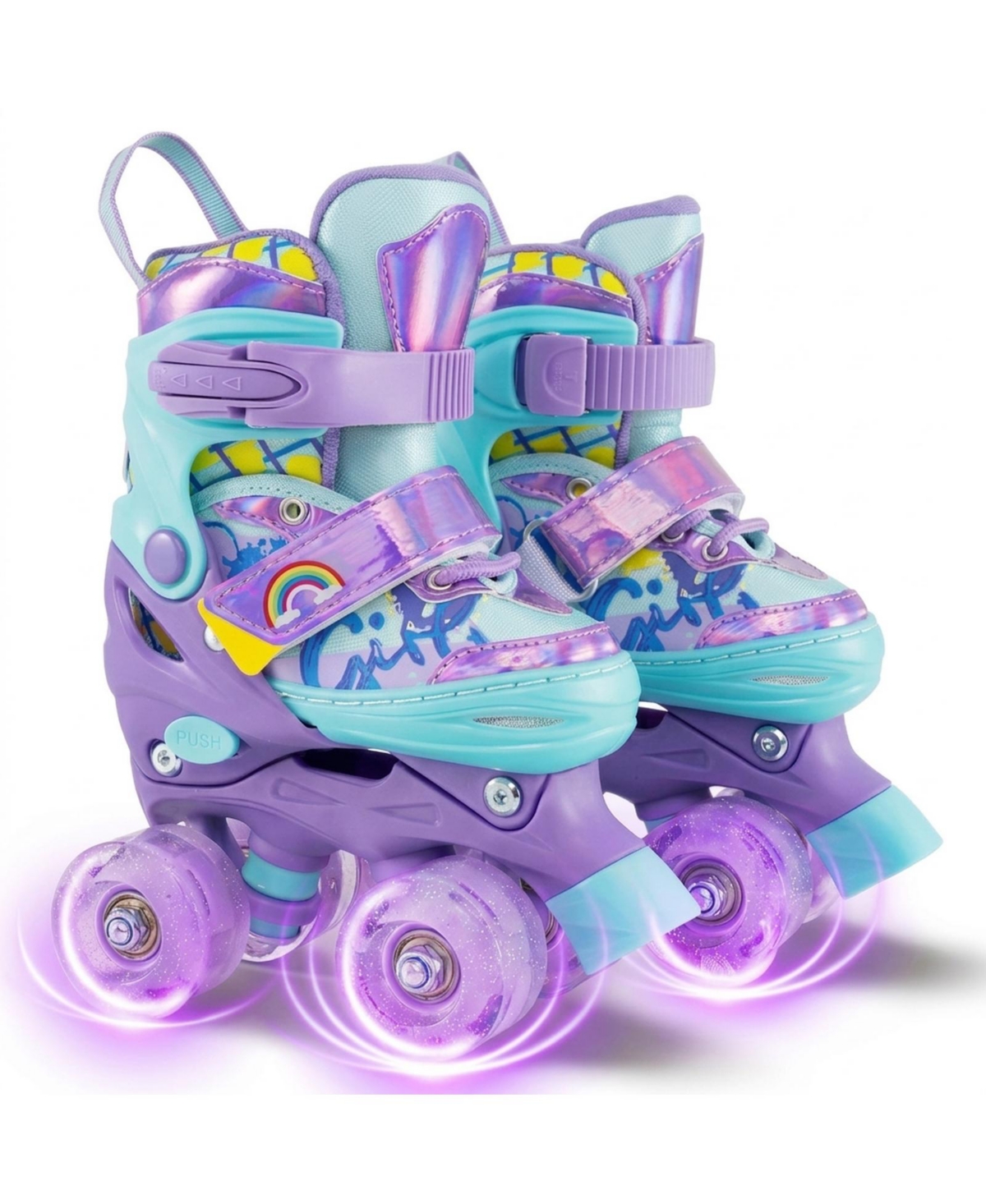 Sugift 4 Sizes Adjustable Kids Roller Skates with Light-up Wheels and Safety Protection - Purple