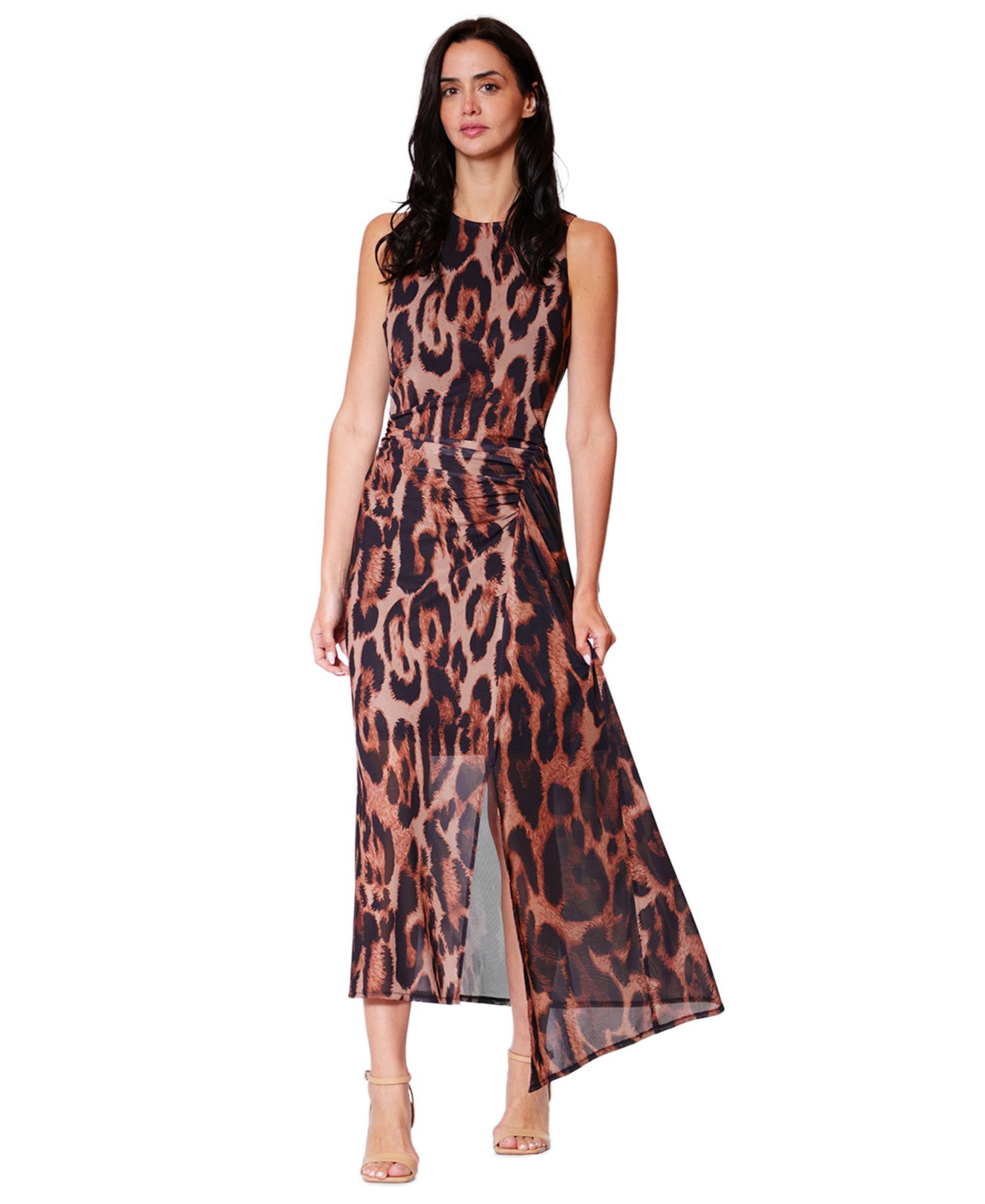 Women's Leopard-Print Asymmetrical-Hemline Midi Dress