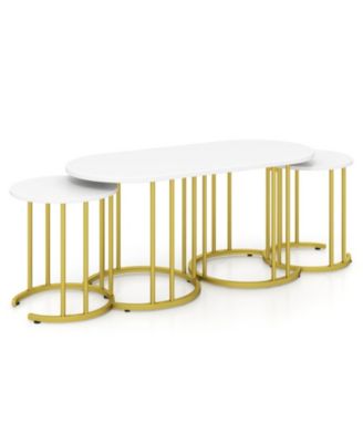 Nesting Coffee Table Set of 3 with Faux Marble Tops and Powder-Coated Metal Frame