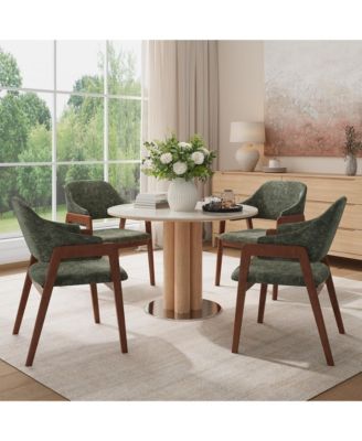 Dining Chairs Set of 4 with Arms, Sturdy Wood Chairs with Ergonomic Curved Backrest for Kitchen, Dining Room