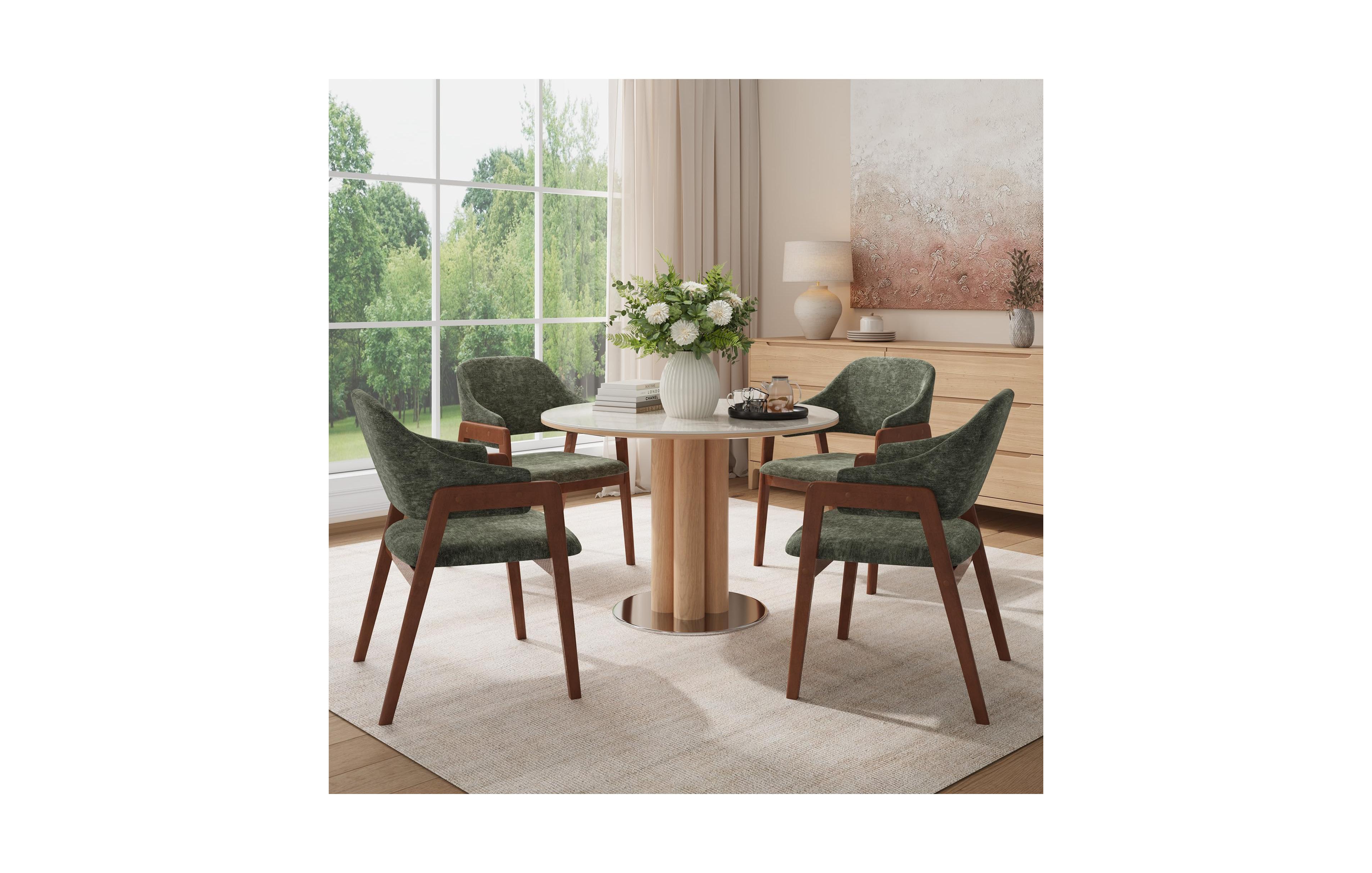 homfan Dining Chairs Set of 4 with Arms, Sturdy Wood Chairs with Ergonomic Curved Backrest for Kitchen