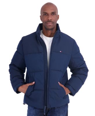 Men's Unhooded Mix Media Puffer Jacket