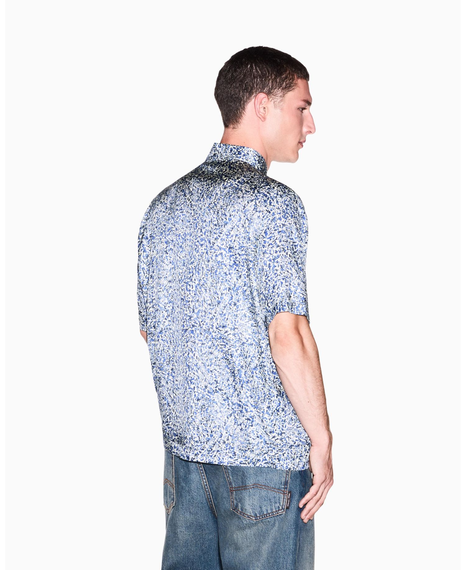 Men's Short Sleeve All-Over Logo Woven Button-Down Shirt
