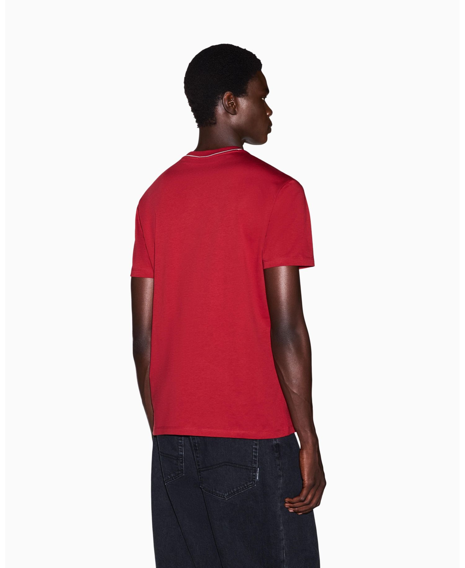 Men's Short Sleeve Neck Piping Badge logo Regular Fit T-Shirt