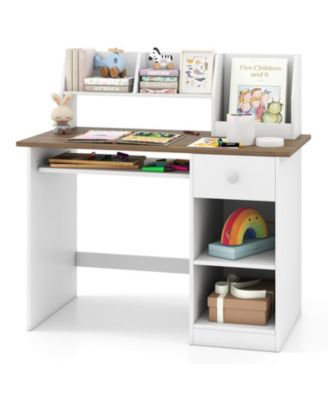 Kids Study Desk with Hutch Shelves and Keyboard Tray Drawer