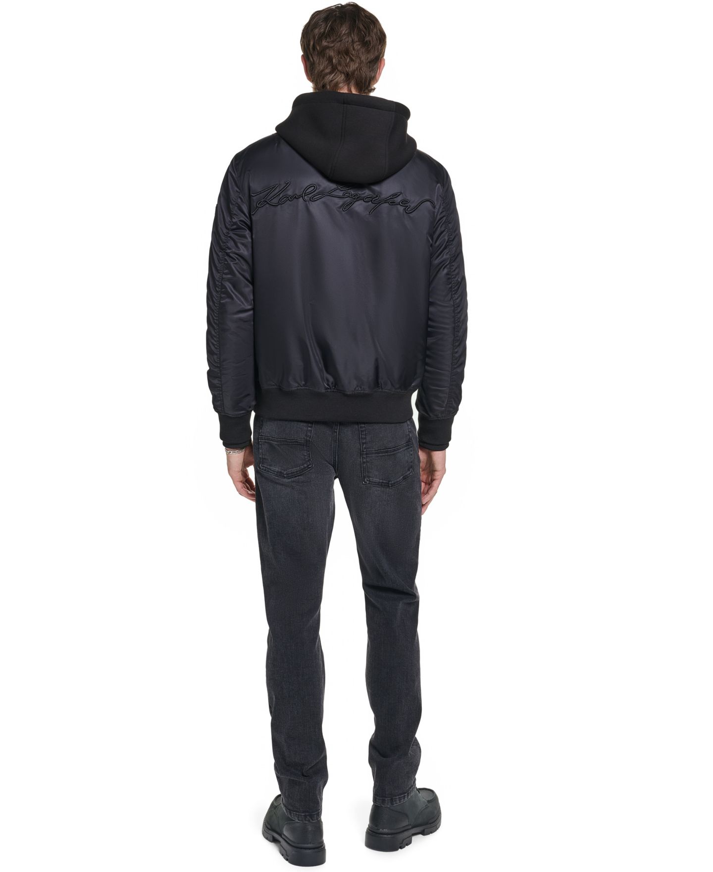 Мужская куртка KARL LAGERFELD PARIS Signature Hooded Bomber, цвет: Чёрный — фото 6