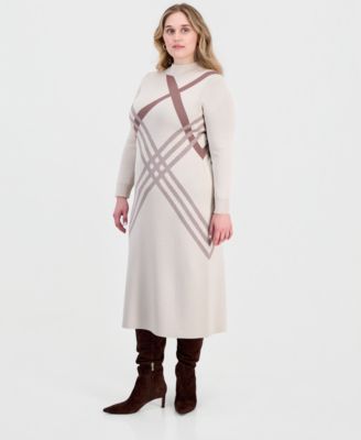 Plus Size Long-Sleeve Bodycon Geometric Sweater Dress