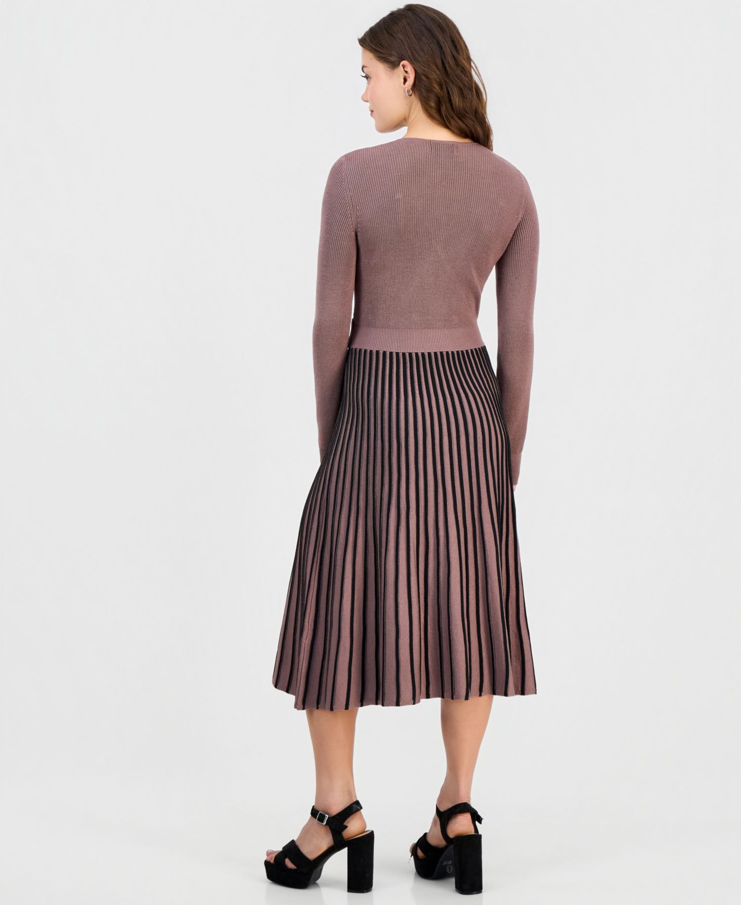 Petite Two-Tone Belted Sweater Dress