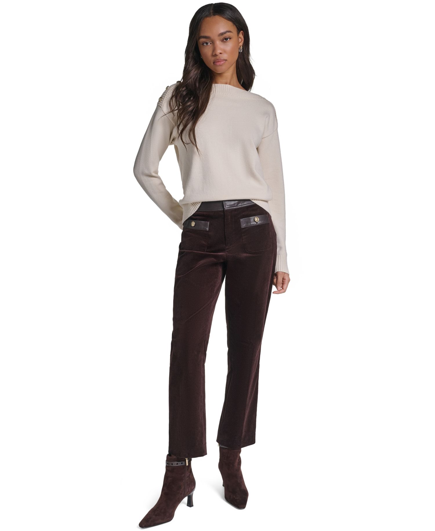 Petite High-Waist Straight Corduroy Pants