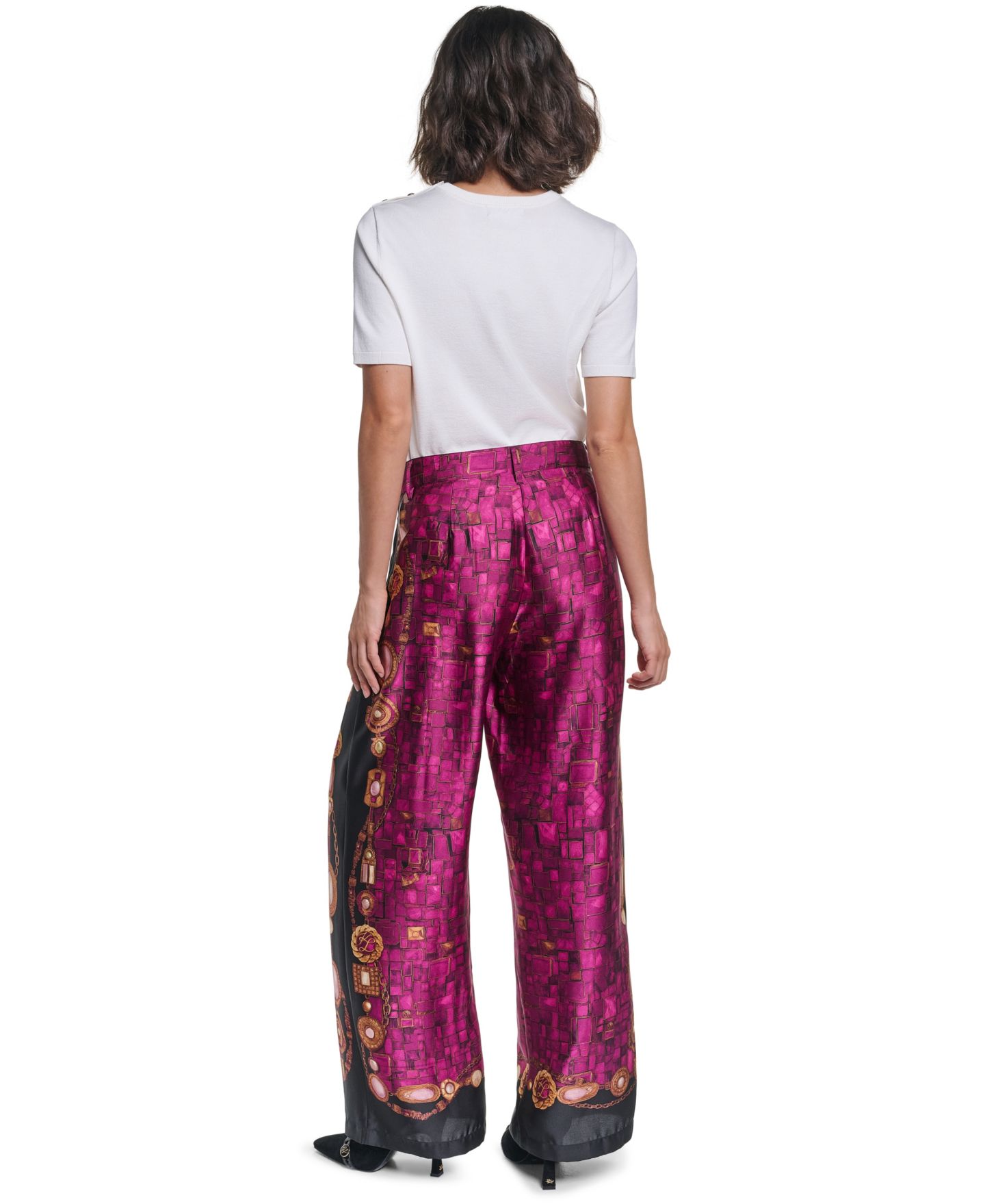 Женские брюки KARL LAGERFELD PARIS Pleated Wide-Leg Satin, цвет: Вишнёвый комбинированный — фото 12