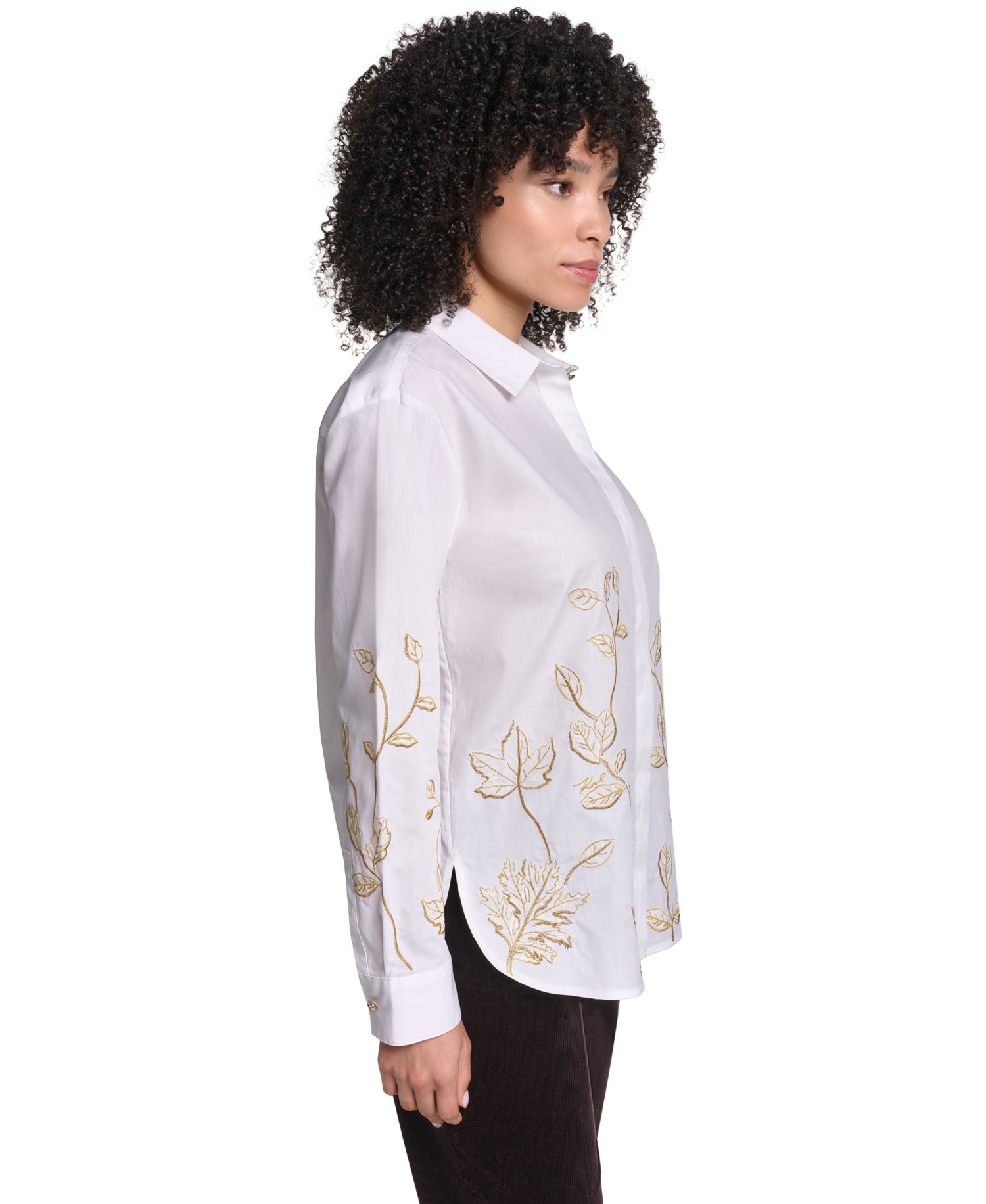 Petite Floral Embroidered Long-Sleeve Blouse