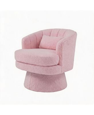 Velvet Swivel Barrel Accent Chair with Lumbar Pillow, Soft Upholstered Armchair for Living Room Cozy 360degree(s) Round Base Reading Chair