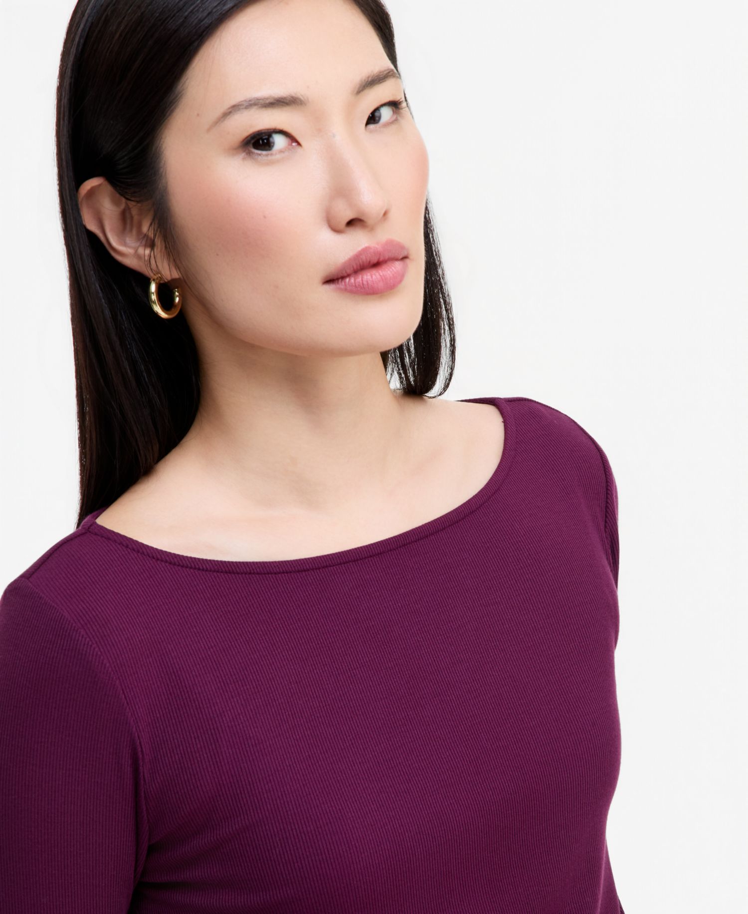 Women's Long Sleeve Rib-Knit Boat Neck Top