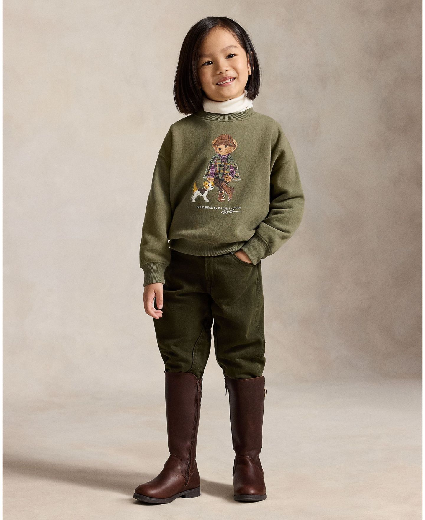 Толстовка Polo Ralph Lauren Polo Bear Long-Sleeve Sweatshirt для девочек, цвет: Оливковый — фото 2