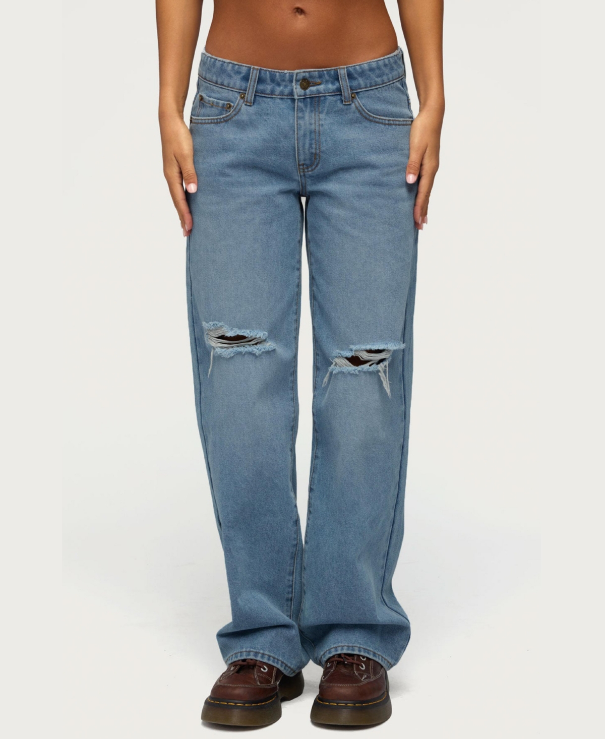 Edikted Women's Juju Distressed Low-Rise Baggy Jeans