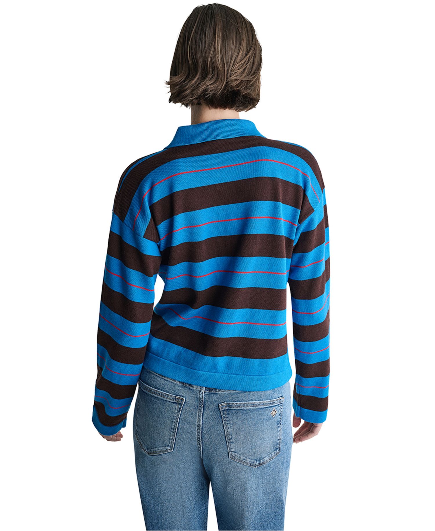 Women's Long-Sleeve Striped Rugby Polo Sweater