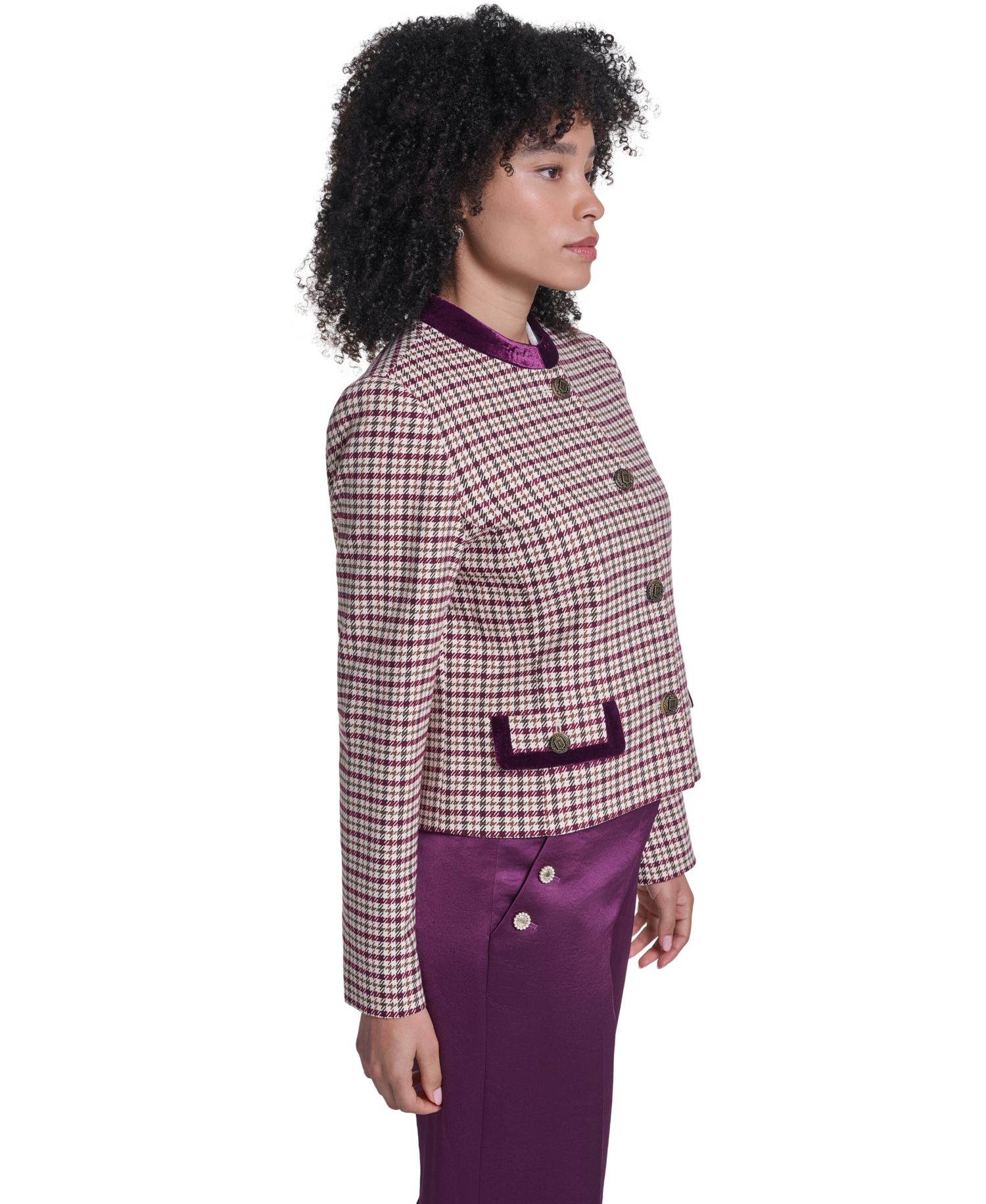 Petite Cropped Shoulder-Padded Woven Jacket