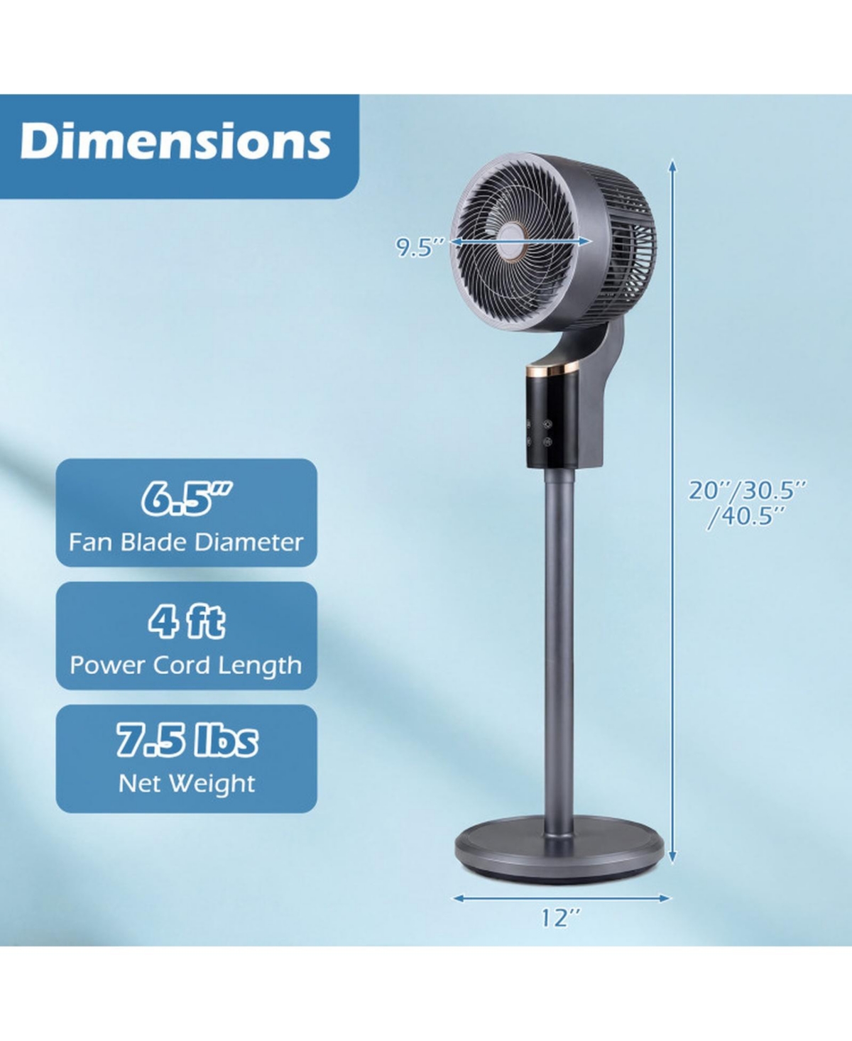 Sugift 40W Adjustable Oscillating Pedestal Fan 900 Cfm 8-Speed with Remote and 12-Hour Timer