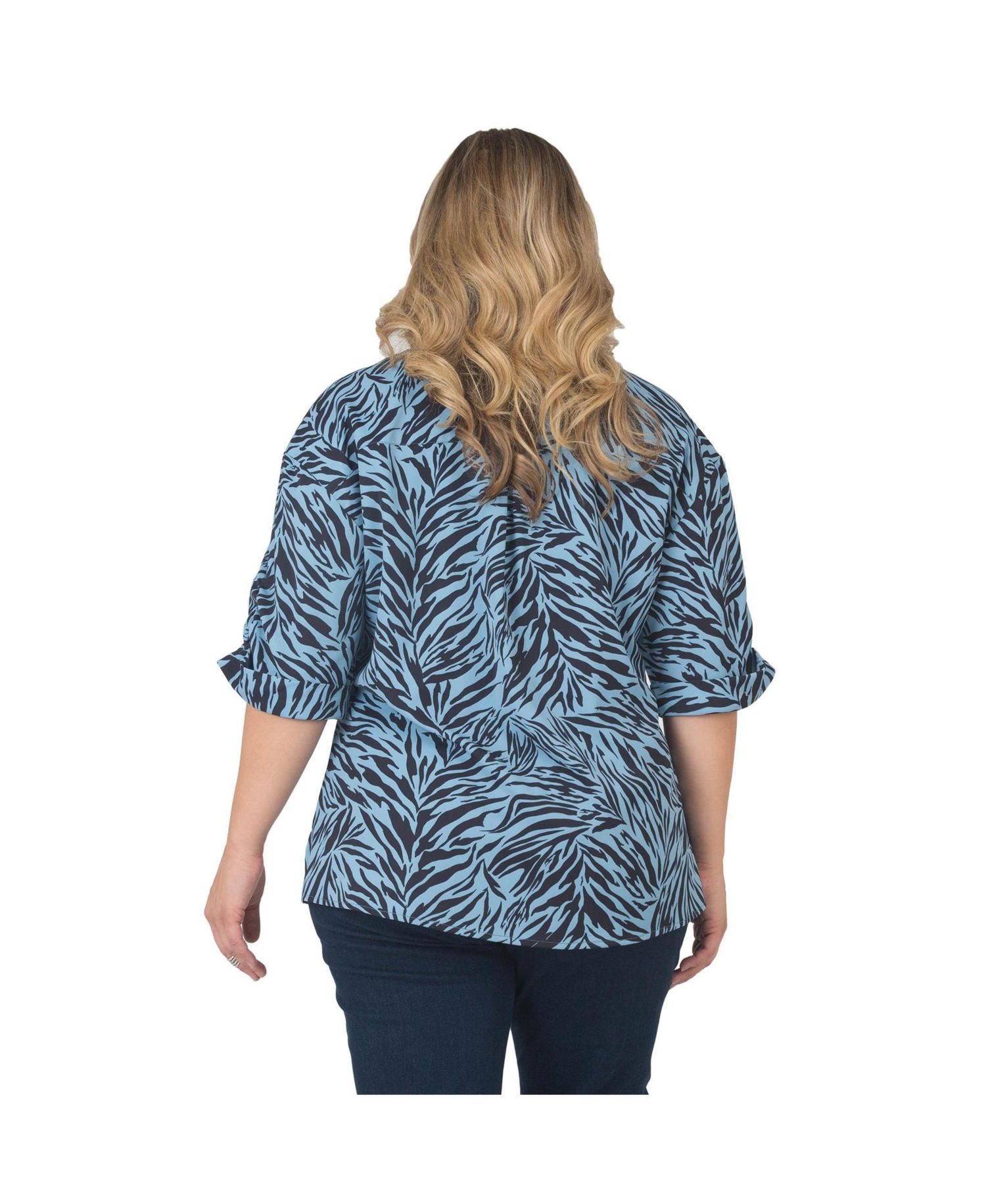 Plus Size Zebra-Print Button-Front 3/4-Sleeve Shirt