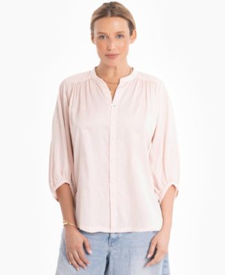 Women's 3/4-Length Sleeve Button-Front Peasant Top