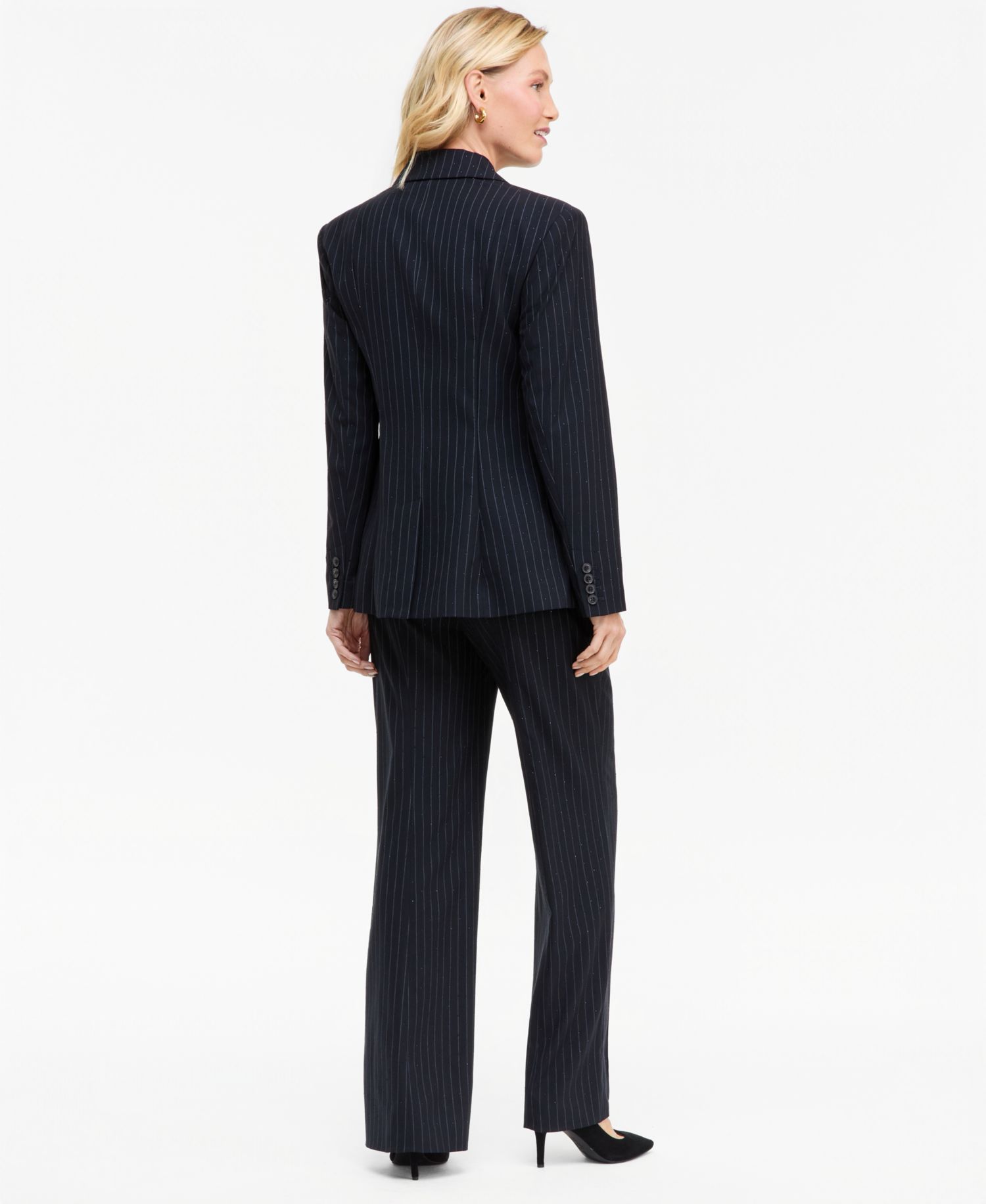 Women's Crystal Embellished Double-Breasted Pinstripe Blazer