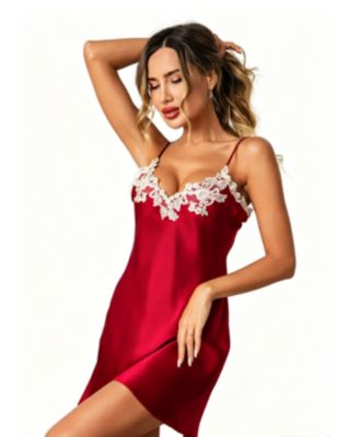 Women's Mulberry Silk V-Back Lace Nightgown Slip Dress