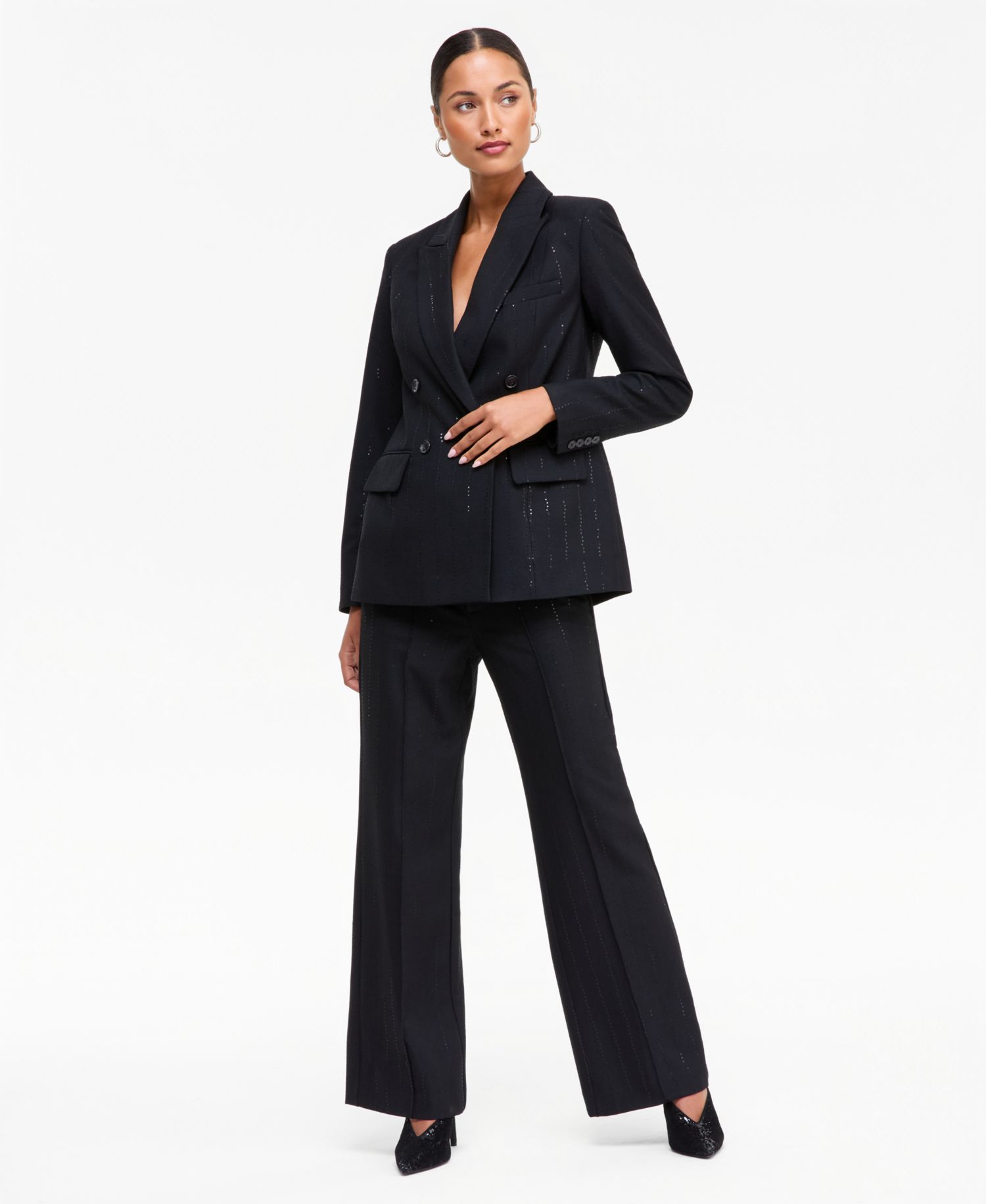 Women's Sequin Pinstripe Blazer & Wide Leg Pants