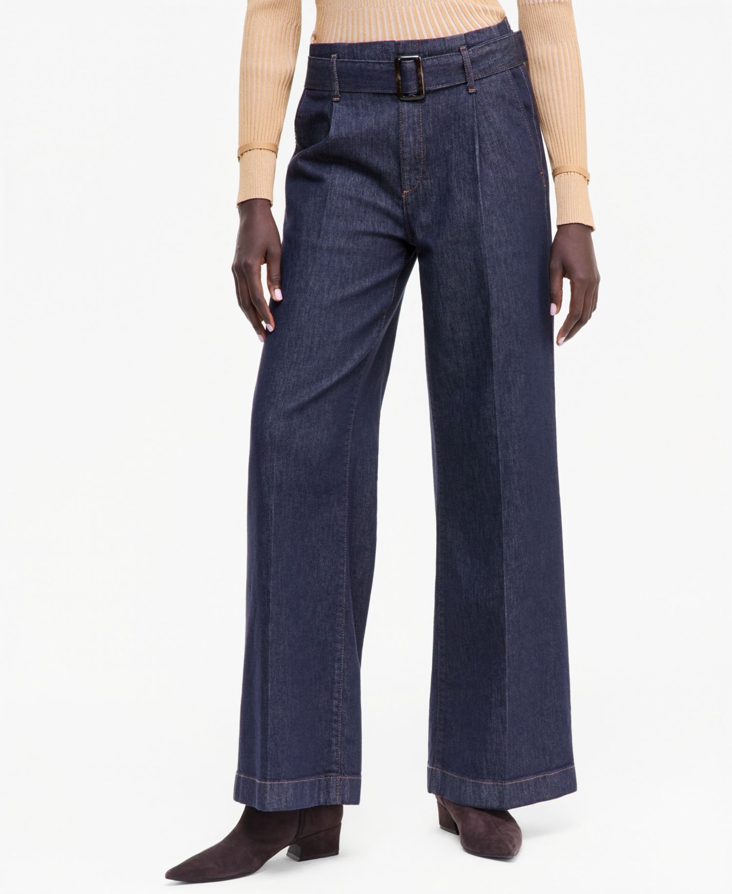 Women's High-Rise Wide-Leg Belted Jeans