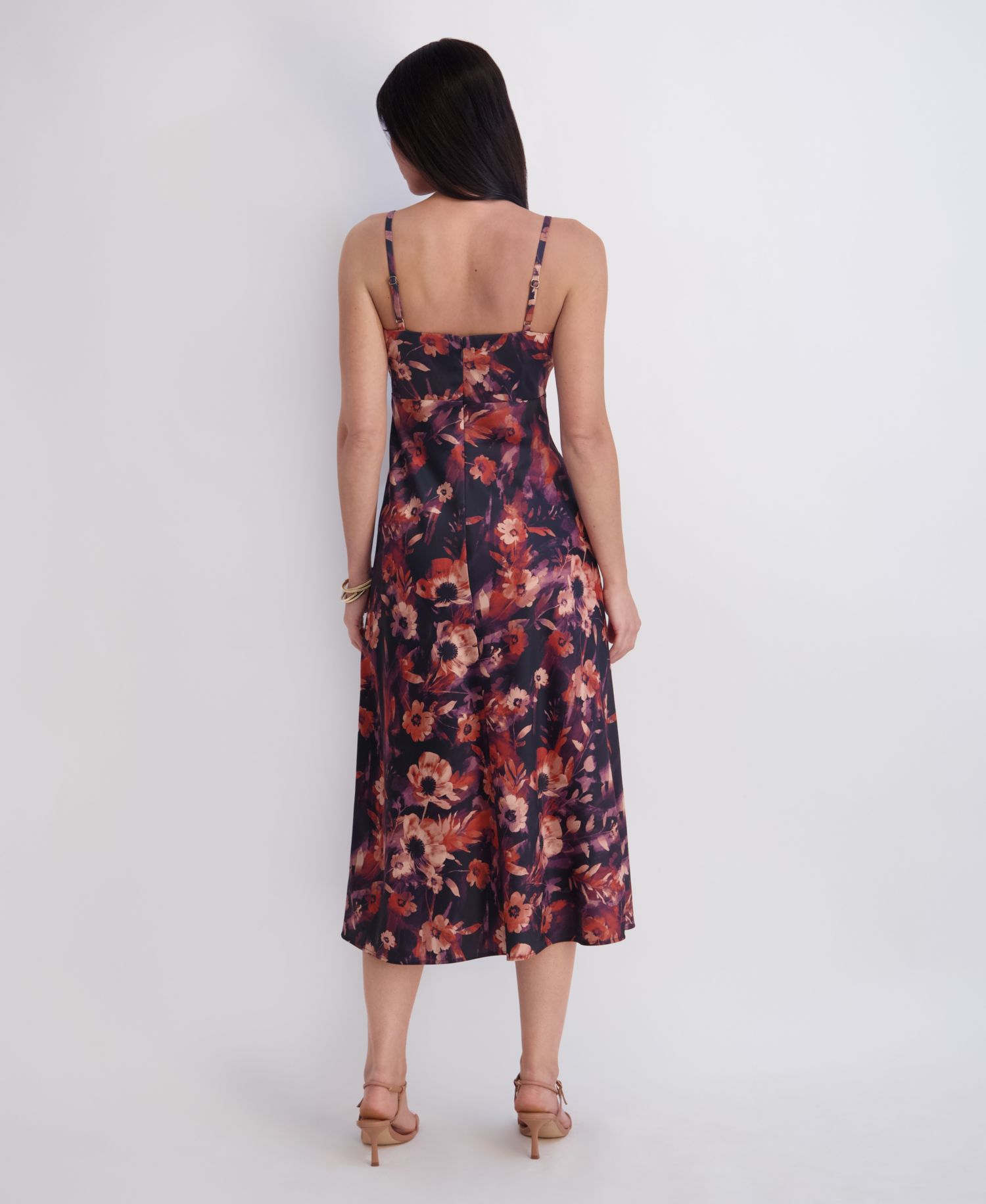Women's Printed Satin Sleeveless V-Neck Maxi Dress