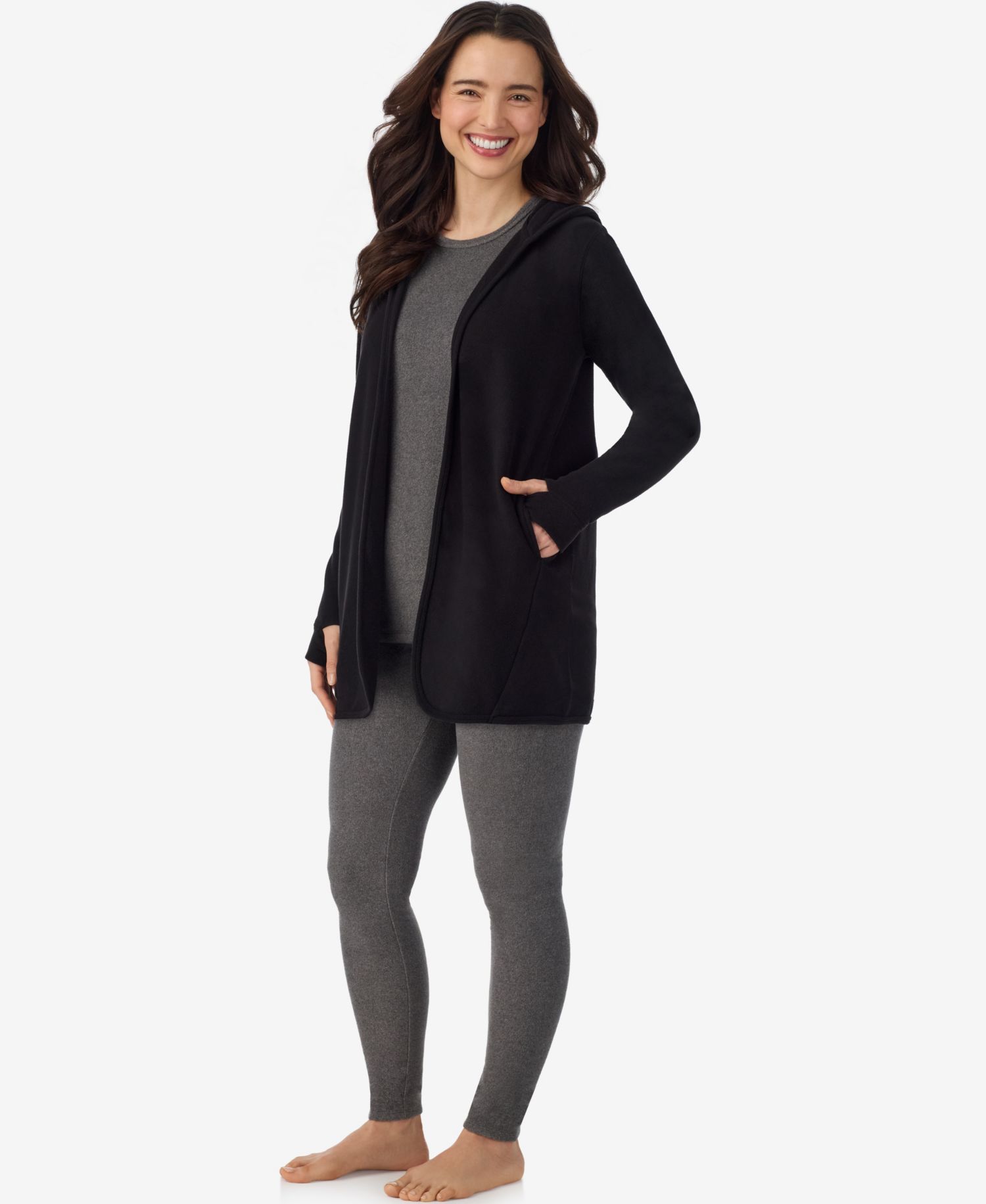 Women's Fleecewear with Stretch Long-Sleeve Hooded Wrap
