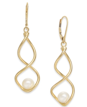 image of Cultured Freshwater Pearl (7mm) Twist Drop Earrings in 14k Gold