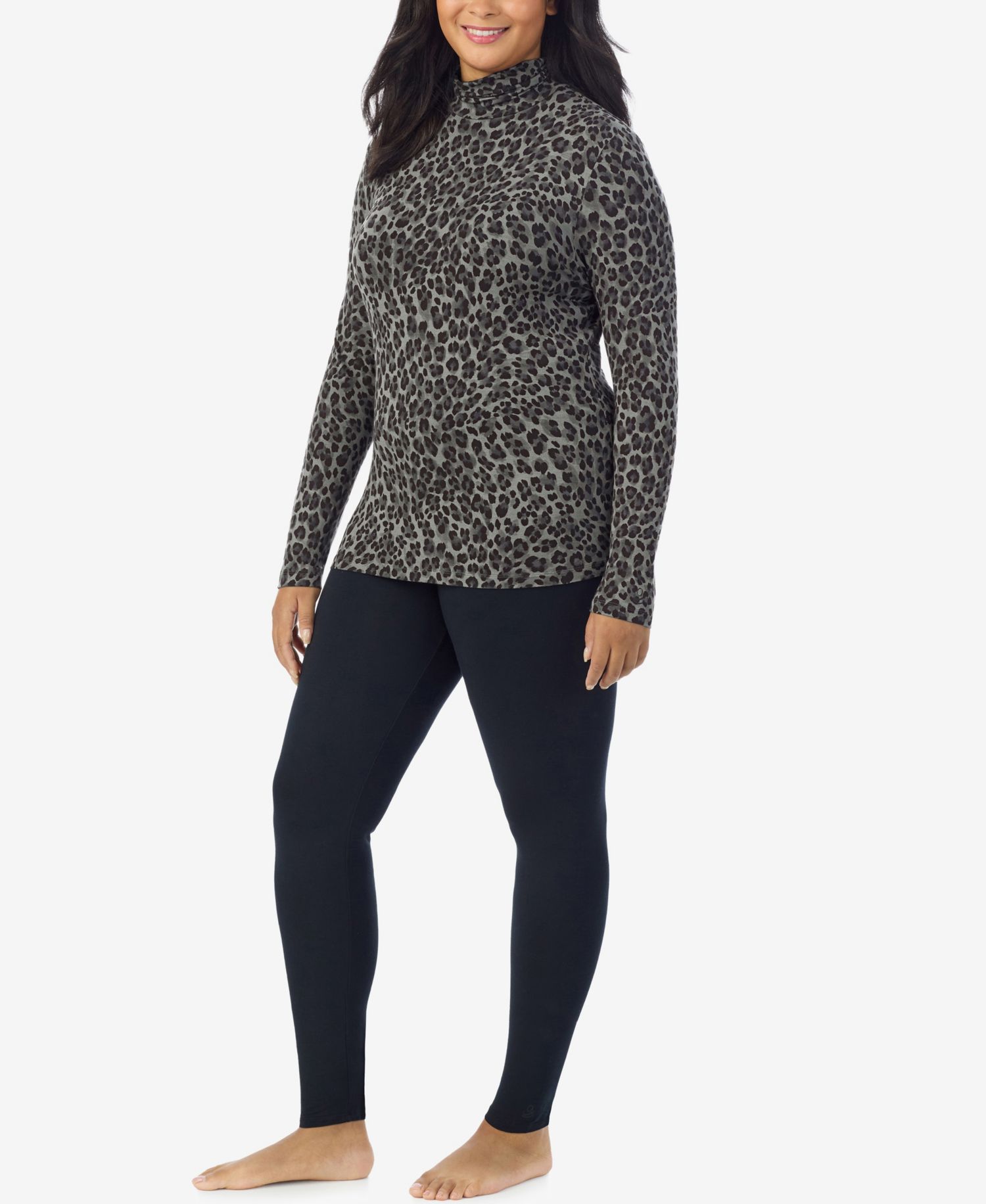 Plus Size Softwear with Stretch Turtleneck Animal-Print Long-Sleeve Top