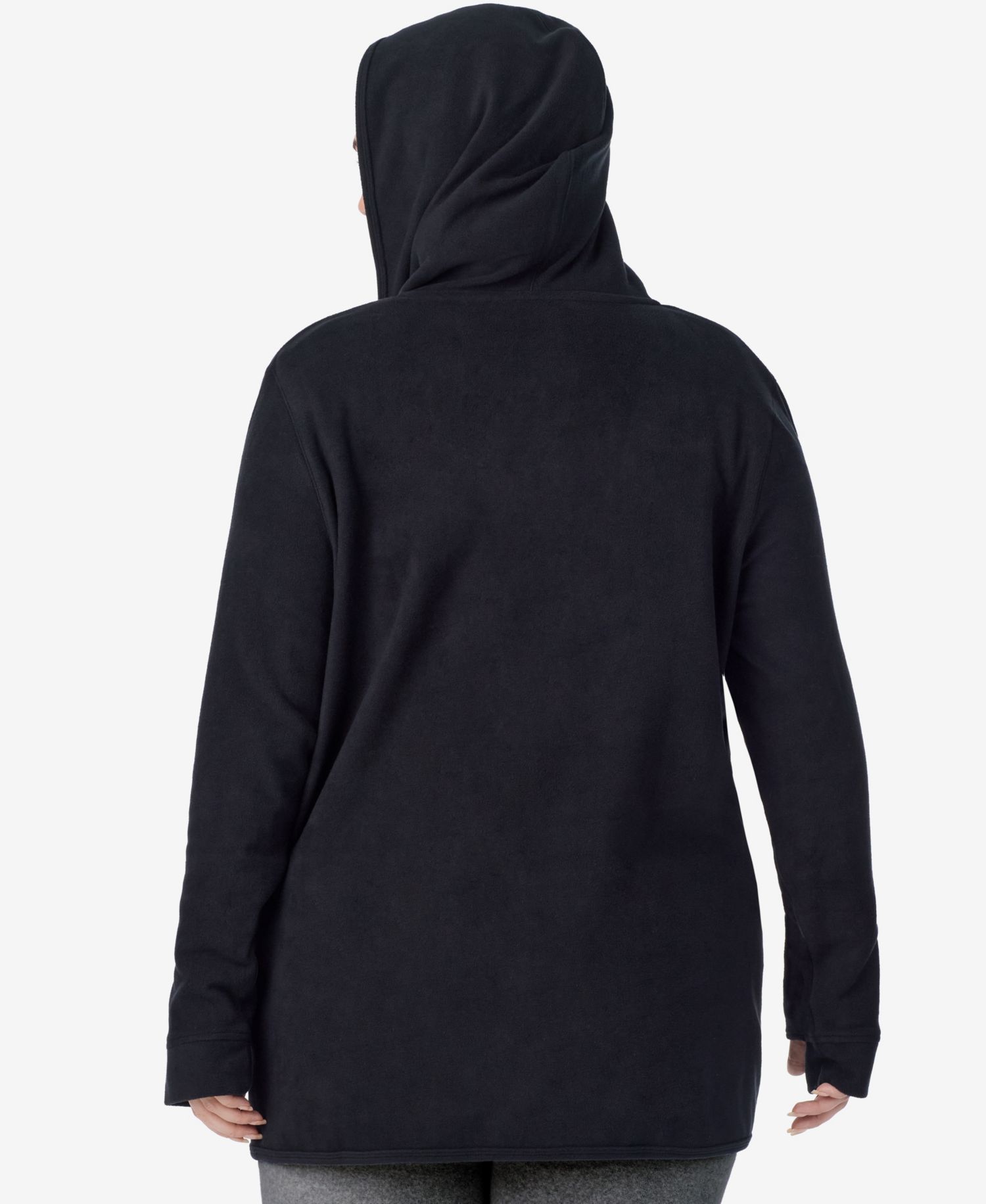 Plus Size Hooded Long-Sleeve Fleecewear with Stretch Wrap