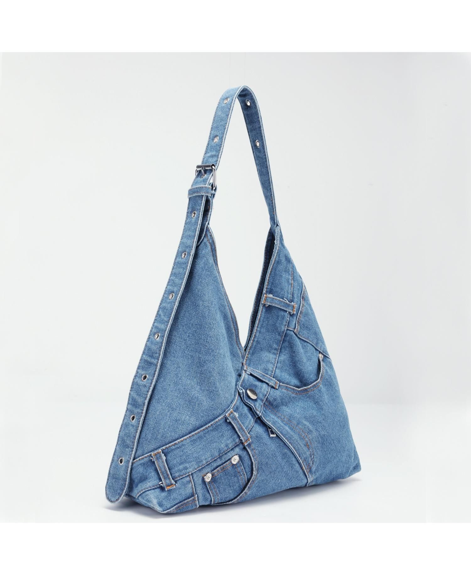 Women's Juno Hobo Bag Slouchy Shoulder Bag Washed Jean Patchwork Tote Casual Everyday Crossbody Soft Handbag