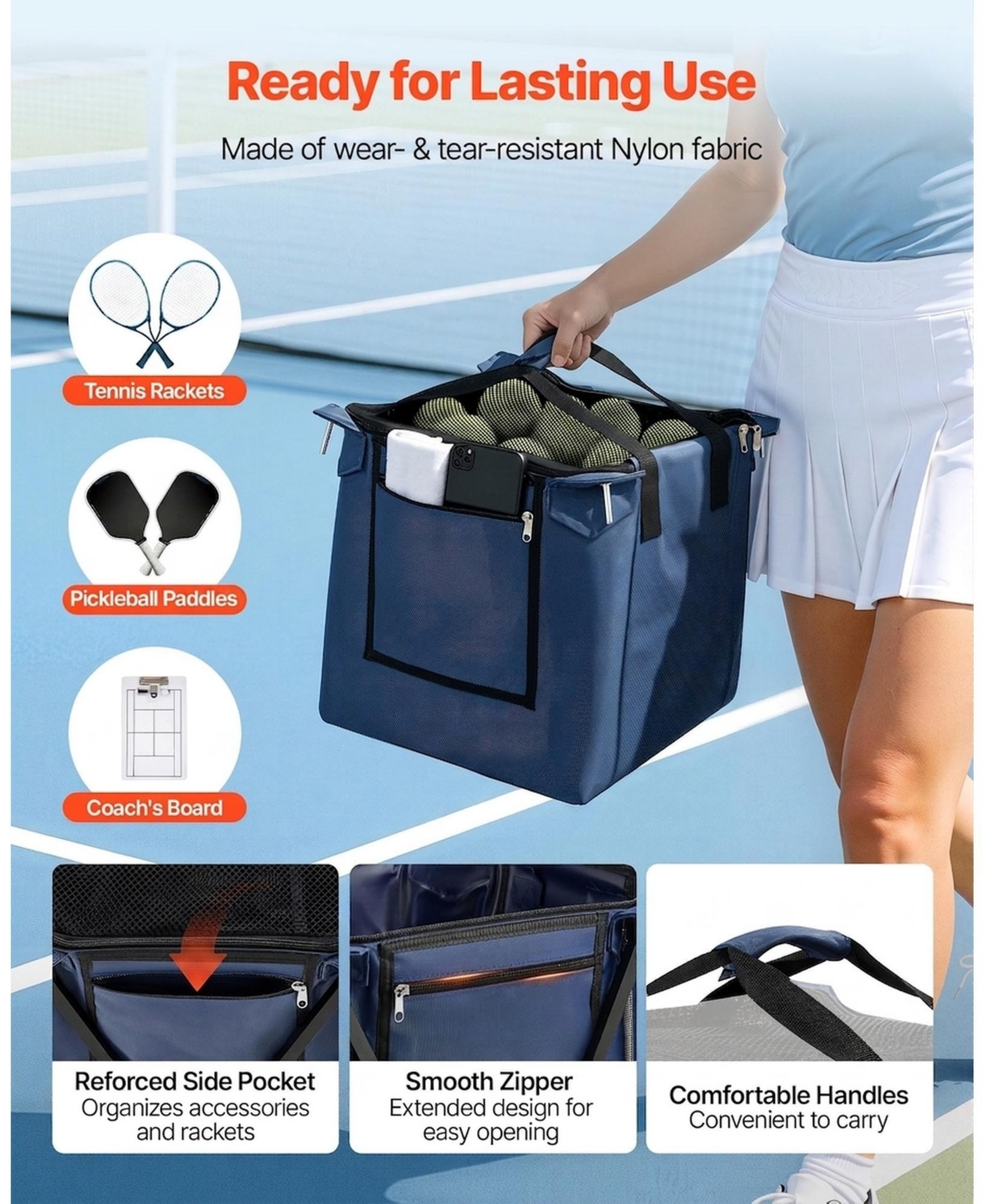 Sugift 2-in-1 Tennis Pickleball Hopper with Pickup Tube Foldable Basket Cart Holds 150 or 260 Balls
