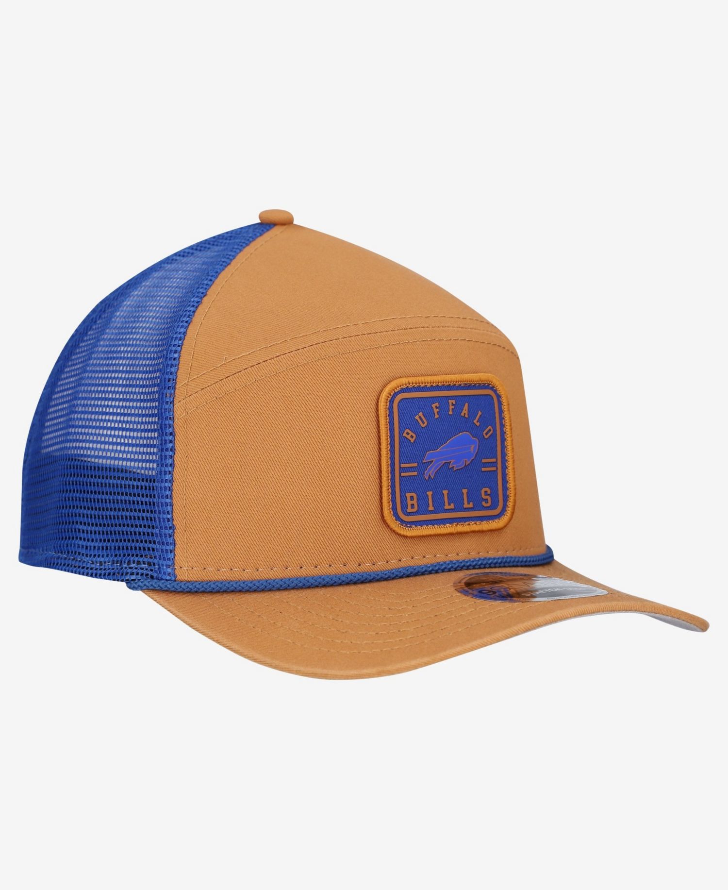 Men's Brown/Royal Buffalo Bills Team Patch Split Panel 9SEVENTY Adjustable Trucker Hat