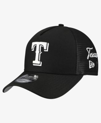 Men's Black Texas Rangers Side Script 9FORTY A-Frame Trucker Adjustable Hat