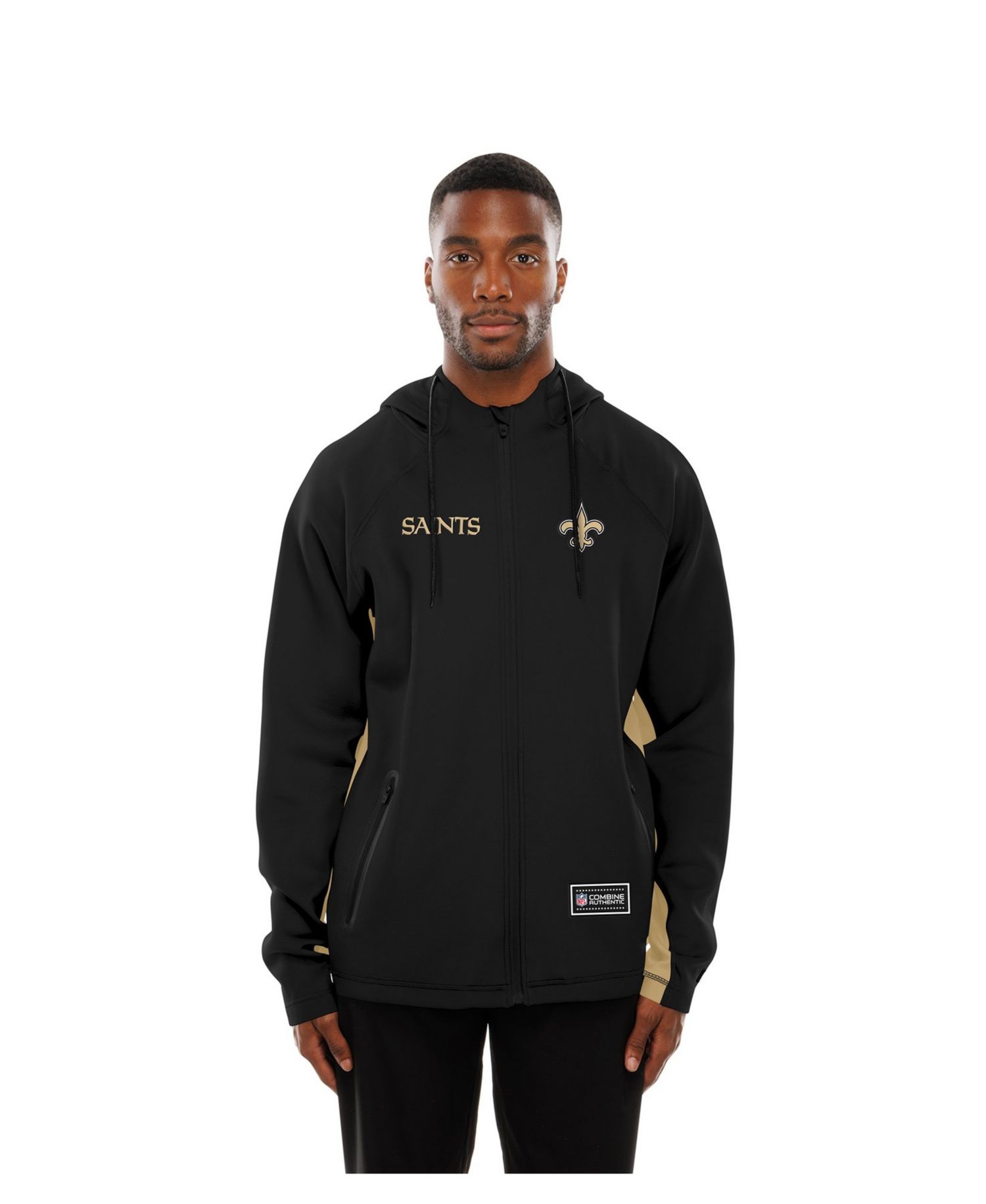 Men's Black New Orleans Saints Combine Authentic Raglan Scuba Full-Zip Hoodie