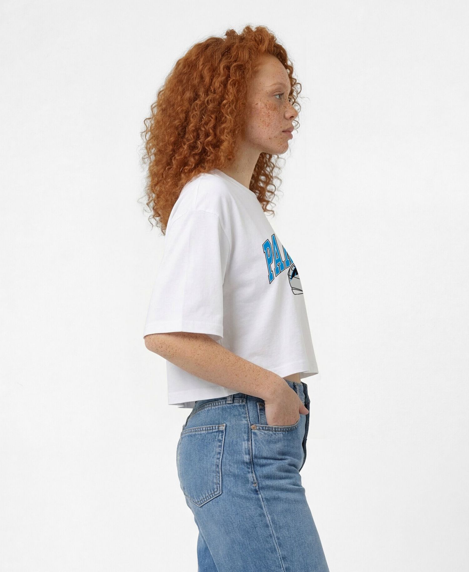 Women's Carolina Panthers Oversized Boyfriend Cropped T-Shirt