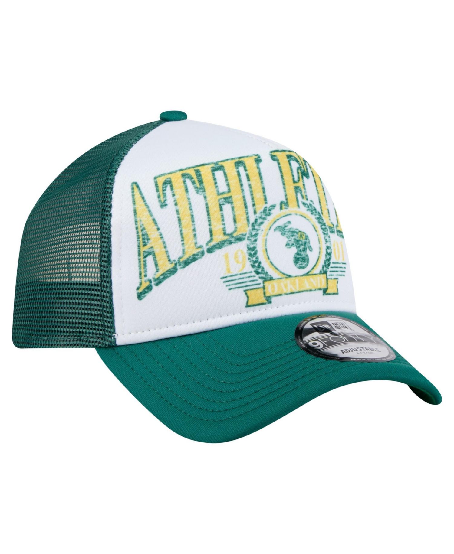 Men's White/Kelly Green Oakland Athletics Cooperstown Collection Trucker A-Frame 9FORTY Adjustable Hat