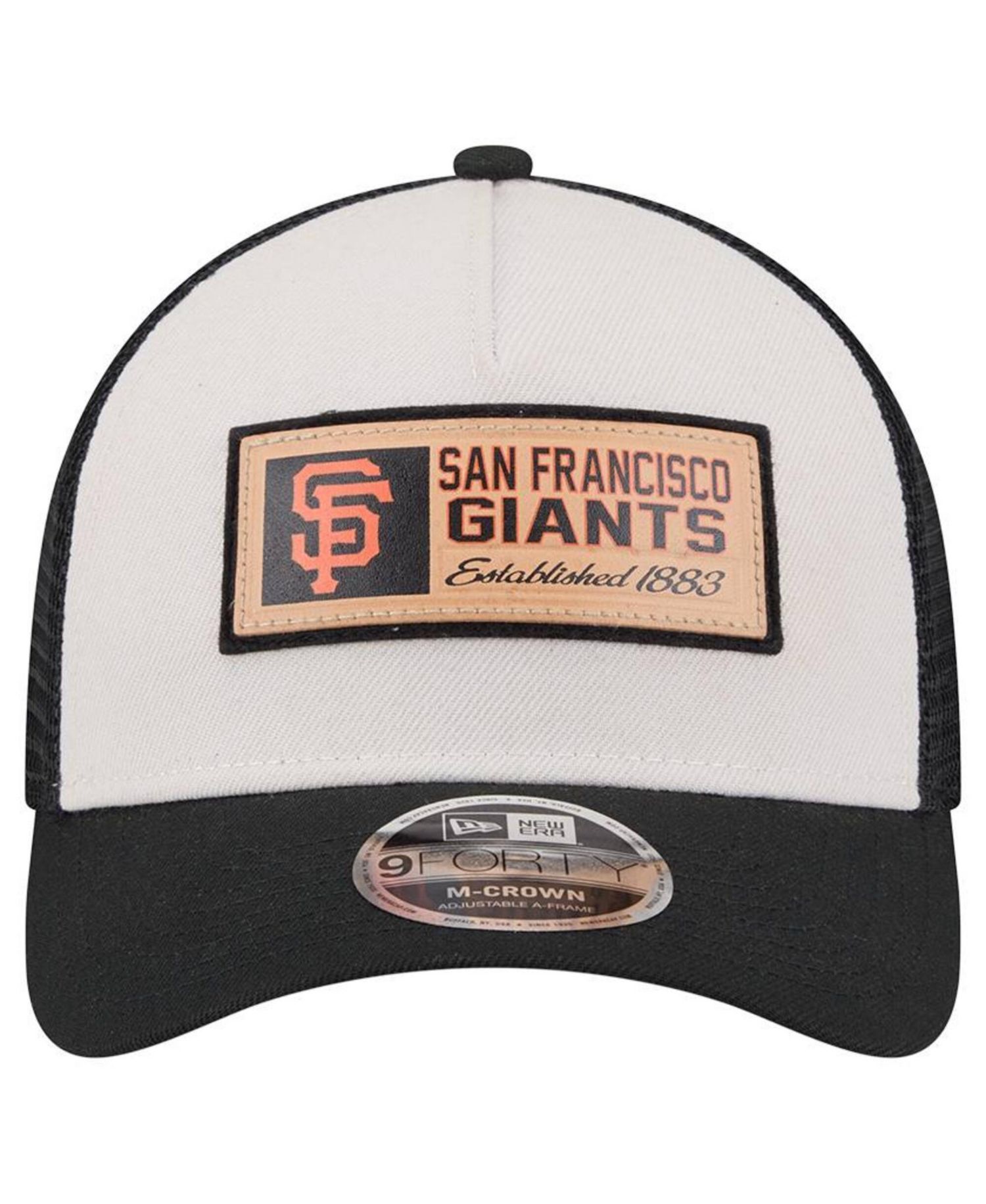 Men's Stone/Black San Francisco Giants Text A-Frame Trucker 9FORTY Hat