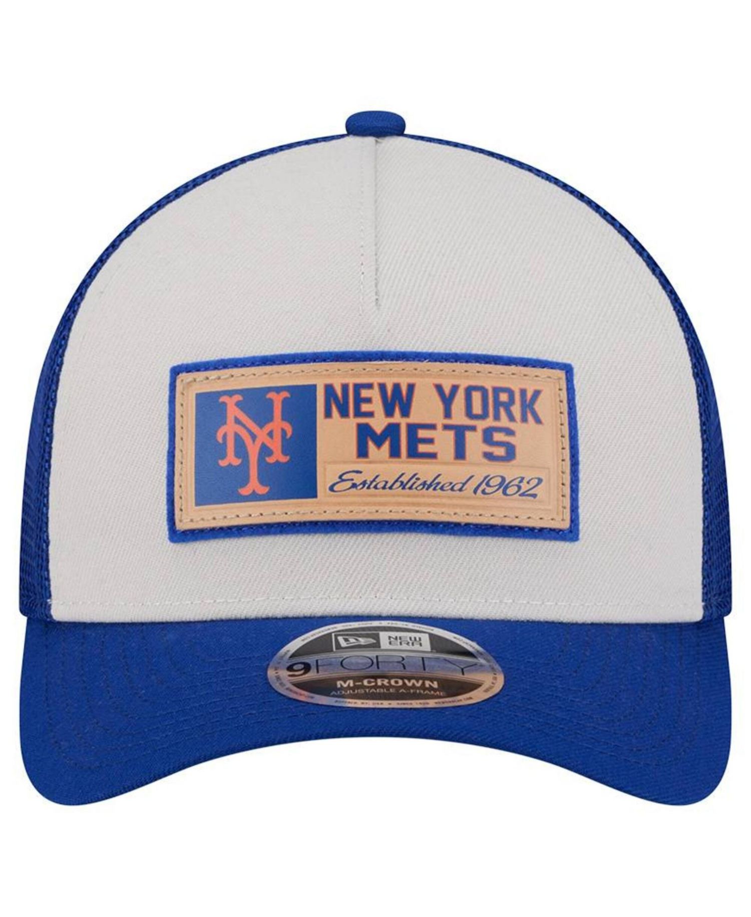 Men's Stone/Royal New York Mets Text A-Frame Trucker 9FORTY Hat