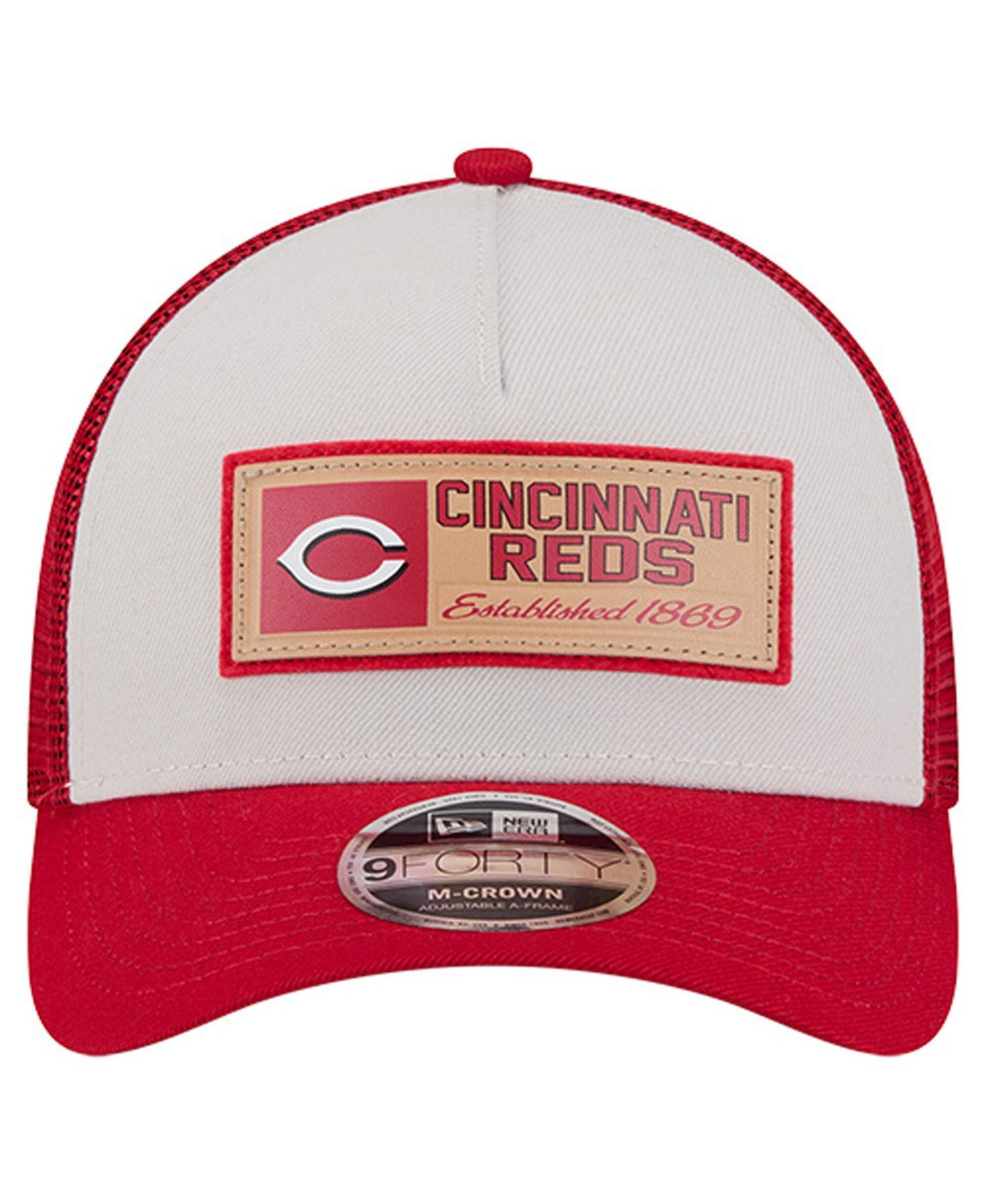 Men's Stone/Red Cincinnati Reds Text A-Frame Trucker 9FORTY Hat