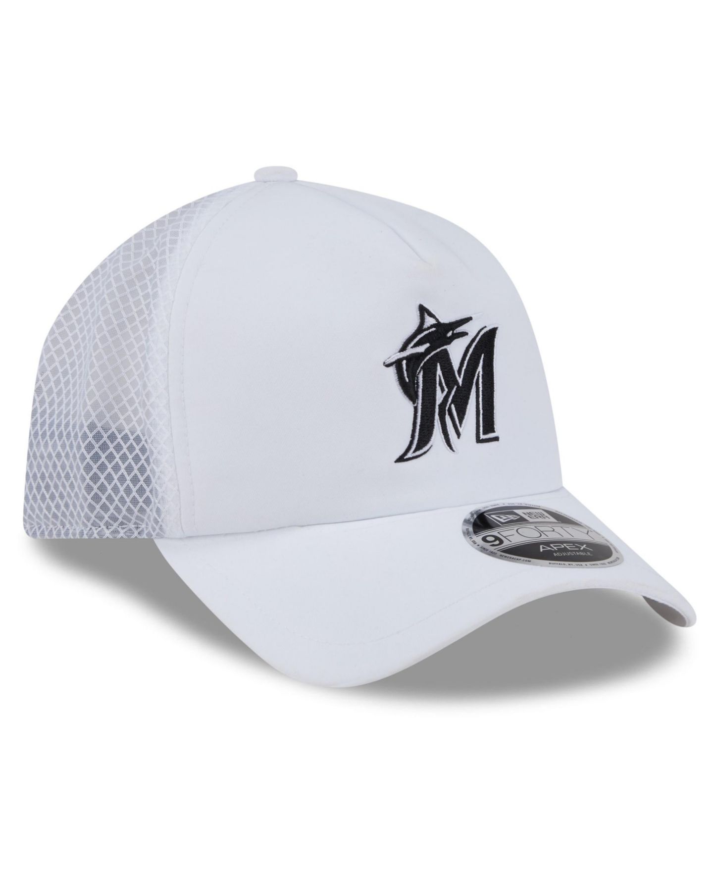Мужская кепка New Era White Miami Marlins 2026 Batting Practice Apex 9FORTY Adjustable Trucker Hat — фото 3