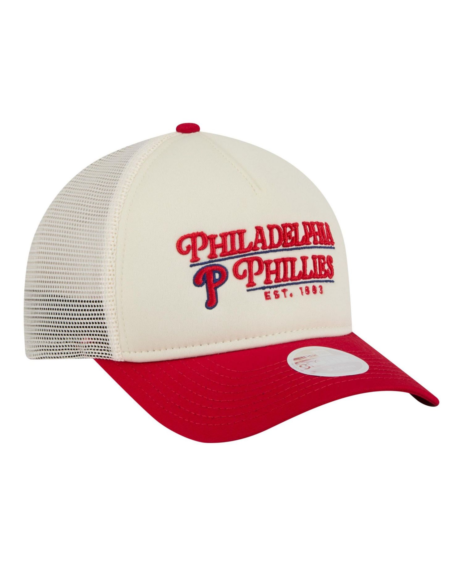 Women's Light Beige/Red Philadelphia Phillies Retro 9FORTY M-Crown A-Frame Trucker Adjustable Hat