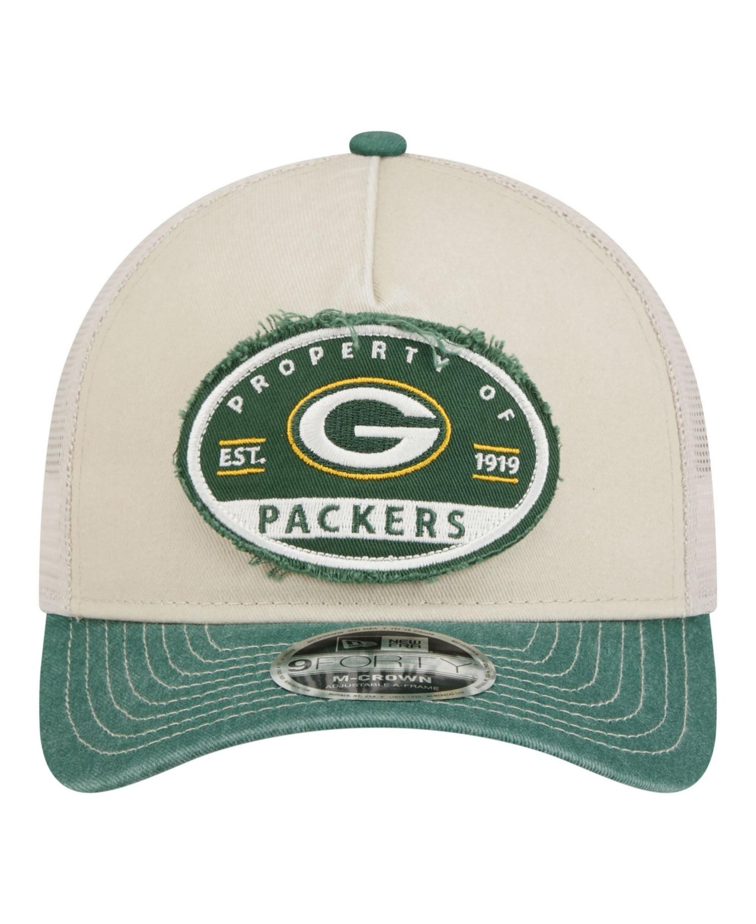 Men's Natural Green Bay Packers Frayed M-Crown A-Frame 9FORTY Adjustable Hat